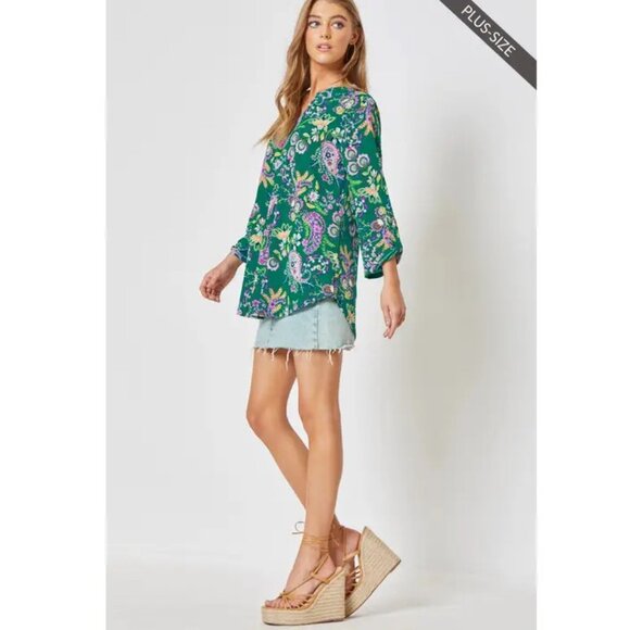 Lizzy 3/4 Floral Wrinkle Free Top - Curvy Size  XL - NWT - Picture 3 of 3